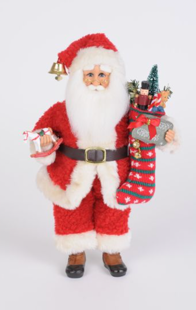 Christmas Carousel Collection - 13" Santa Holding Stocking