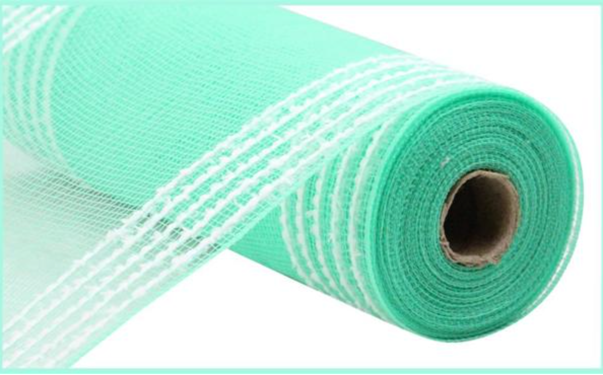10.25" x 10yd Snowdrift/Wide Border Mesh Mint Green with White