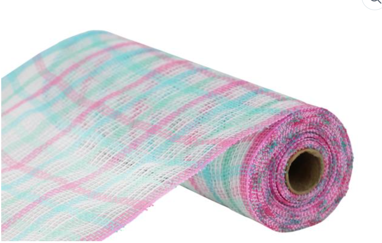 10.25" x 10yd Faux Jute Check Mesh Blue Mint Pink White
