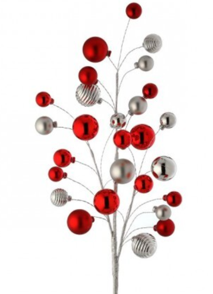 31" VP SHINY/MATTE BALL SPRAY STEM-RED/SILVER