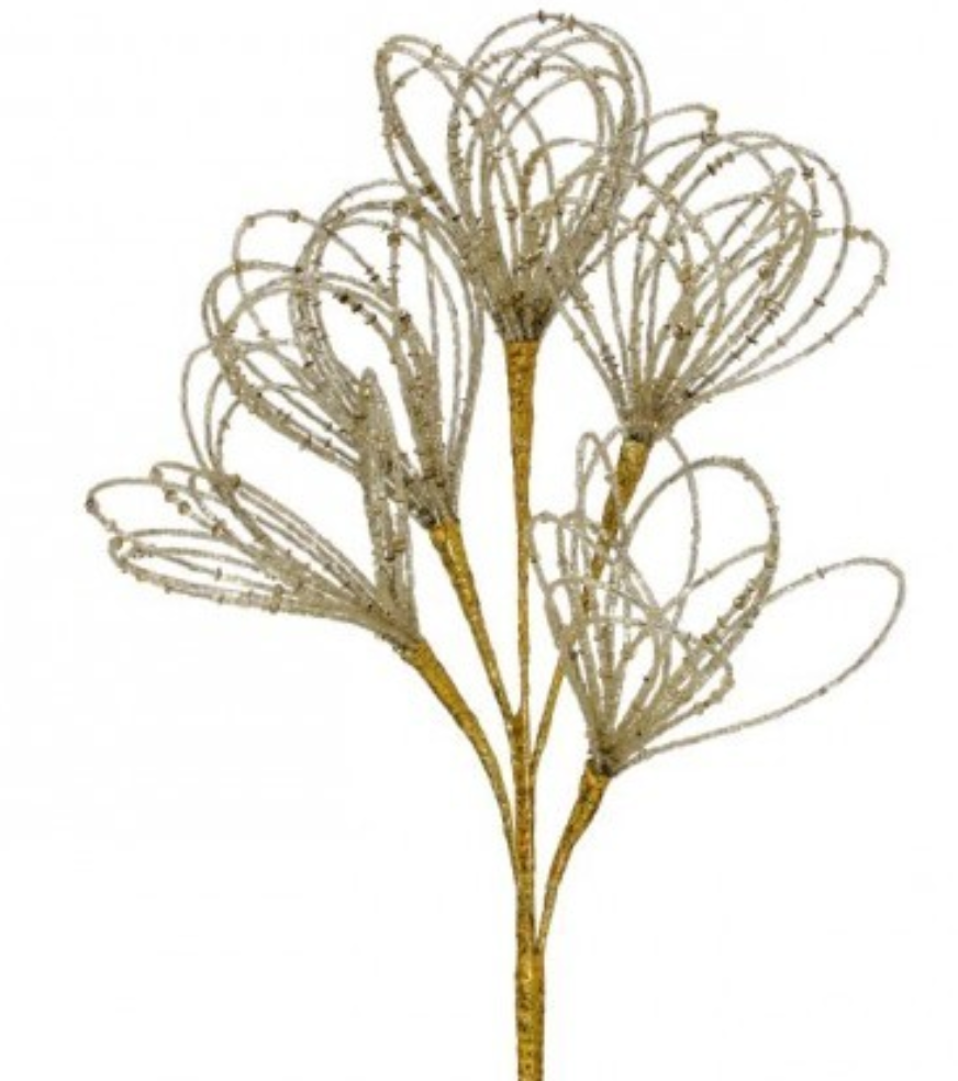 18" HEAVY BEADED FLOWER SPRAY CHAMPANGE