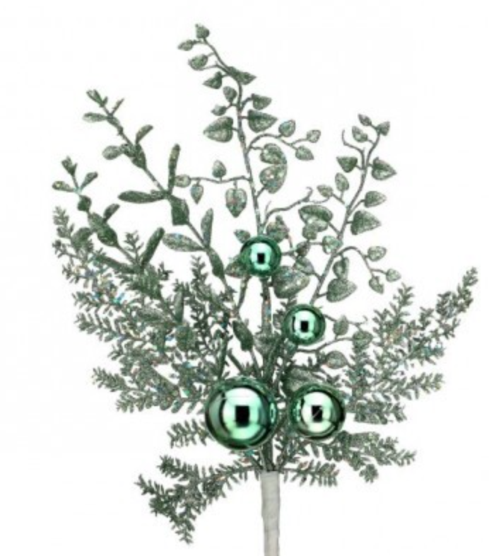 18"GLITTER BALL BERRY SPRAY GREEN