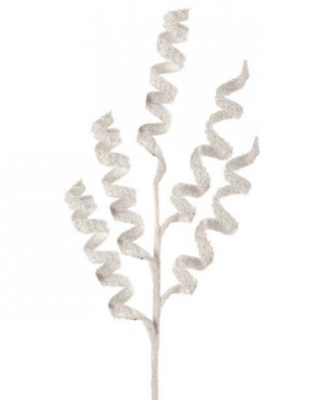 30" CRUSTED SEQUIN/GLITTER CURLEY SPRAY WHITE