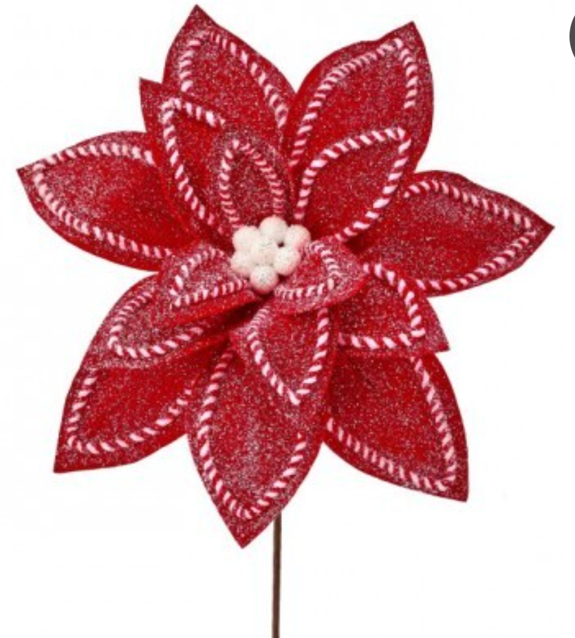 30" SUGAR/SPICE POINSETTIA STEM RED/WHITE
