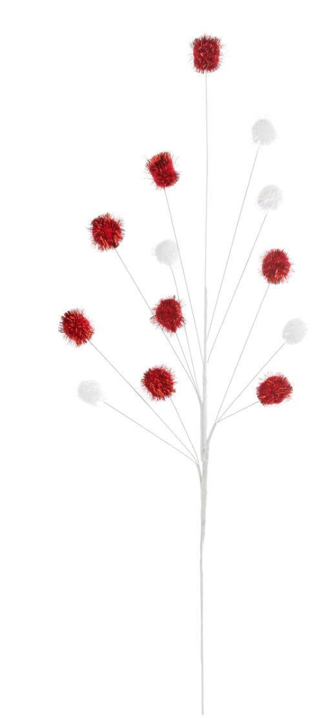 28" Red/White Pom Pom Spray - 2 Asst choose one