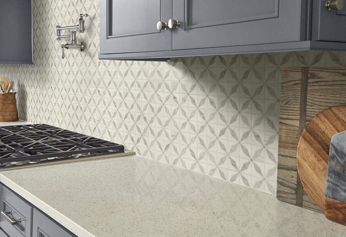 Bianco Starlite Marble Geometric Tile