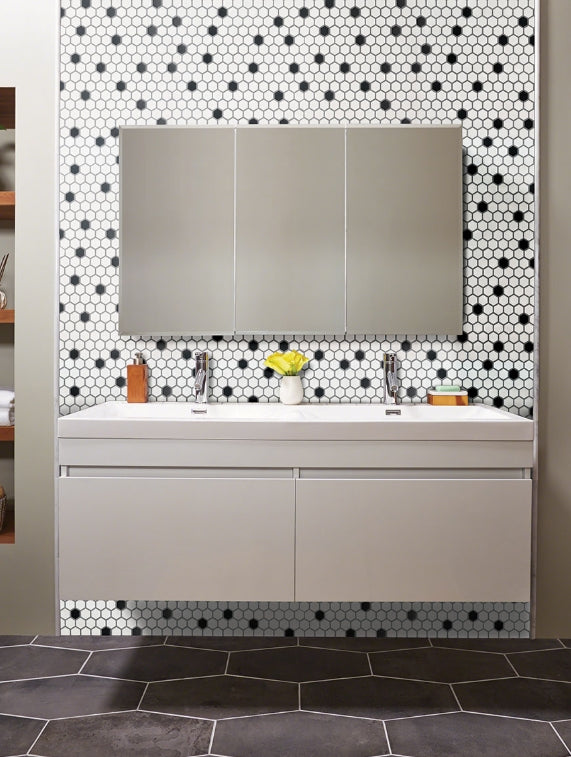 Black And White 1” Hexagon Mosaic Tile