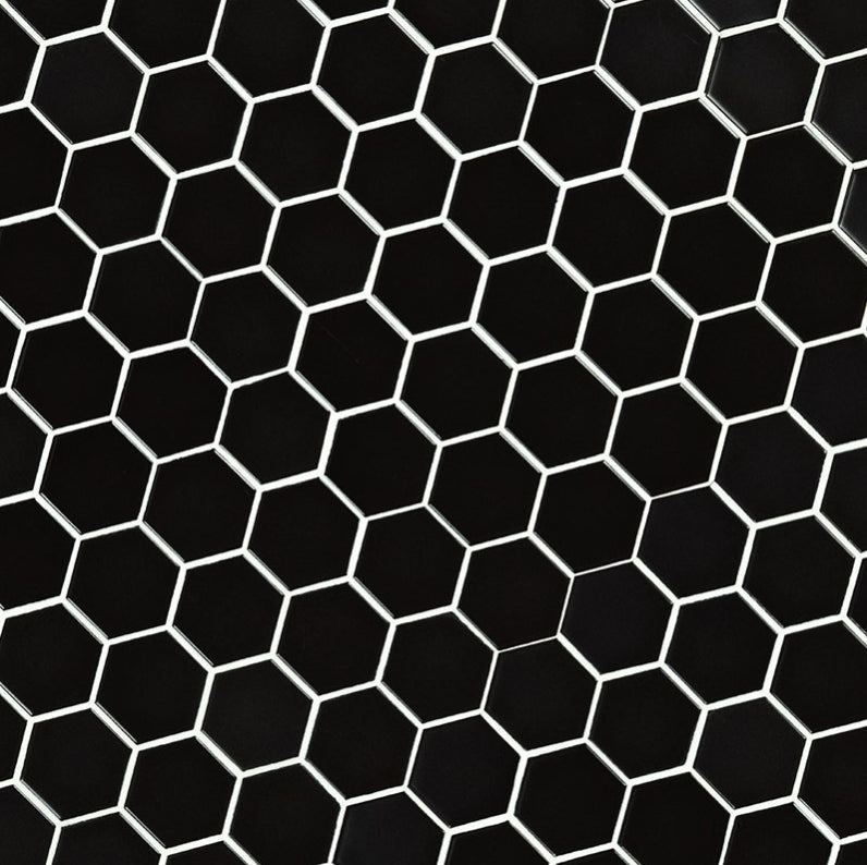 Black Matte Hexagon 2” Mosaic Tile