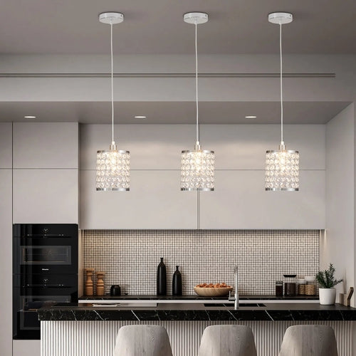 Crystal Pendant Light Modern Kitchen Island Lighting Adjustable White | Lighting | Kitchen + Metal
