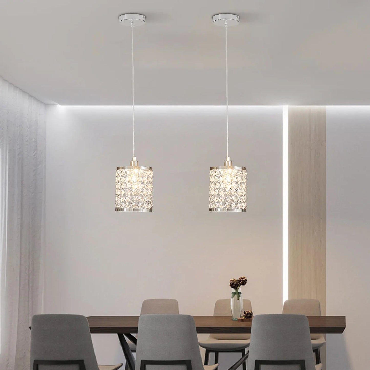 Crystal Pendant Light Modern Kitchen Island Lighting Adjustable White | Lighting | Kitchen + Metal