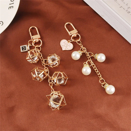 Exquisite Pearl Heart Pendant Keychain Fashion Handbag Ornaments Accessorie Keyring Tassel Waist Wallet Trinket Key Holder Charm