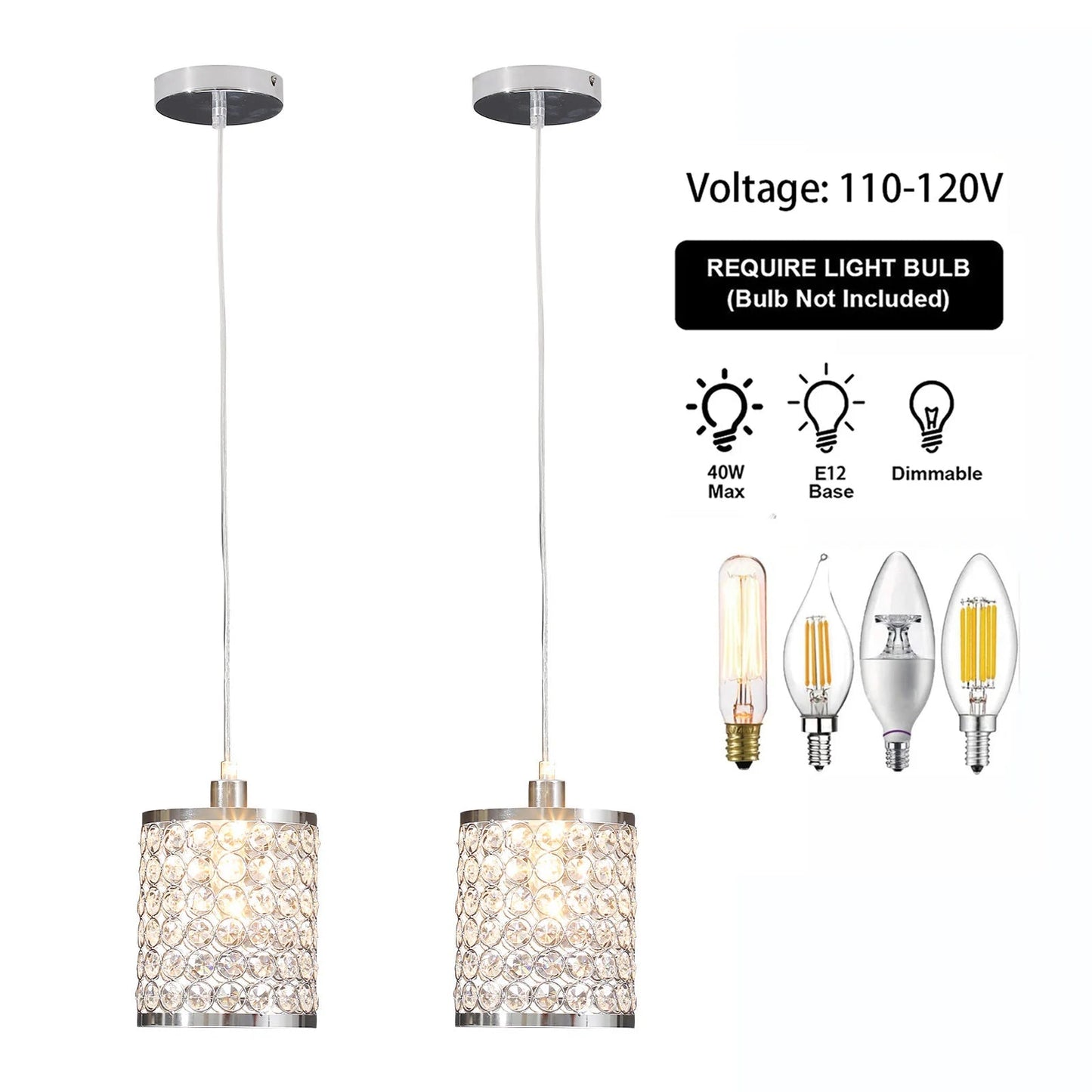 Crystal Pendant Light Modern Kitchen Island Lighting Adjustable White | Lighting | Kitchen + Metal