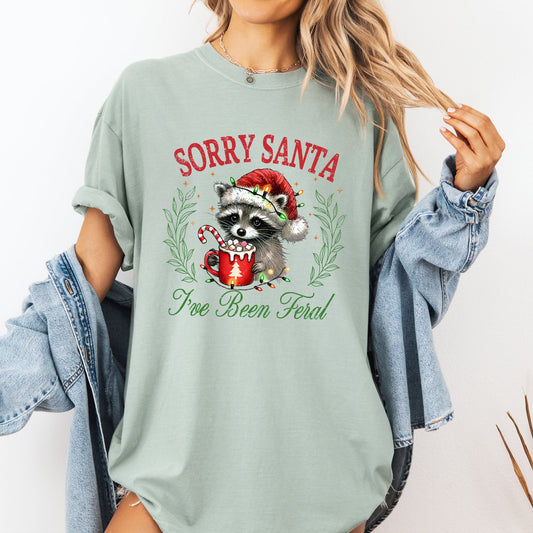 Sorry Santa, I've Been Feral, Raccoon, Hot Chocolate, Christmas, Funny, Cute, Xmas Tshirt Comfort Colors T-Shirt