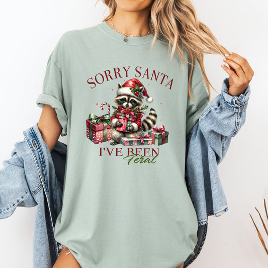 Sorry Santa, I've Been Feral, Raccoon, Presents, Christmas, Funny, Cute, Xmas Tshirt Comfort Colors T-Shirt