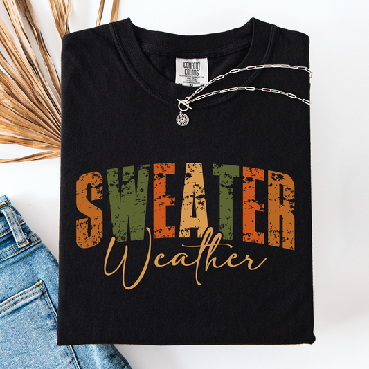 Sweater Weather, Fall, Retro Varsity, Autumn, Pumpkin, Comfort Colors T-Shirt