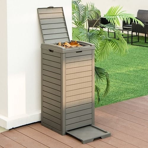 31-Gallon Heavy Duty Coffee Brown Plastic Outdoor Trash Can | Kitchen + Metal