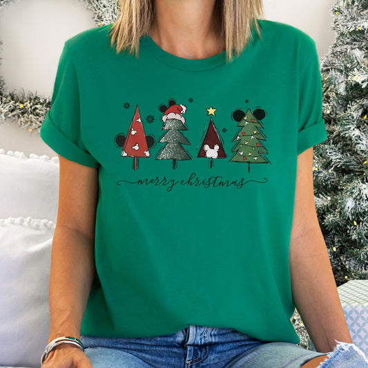 Theme Park Christmas, Ears, Merry Christmas Trees, Mouse, Super Soft Tshirt