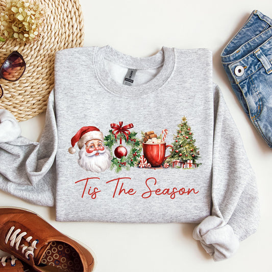 Tis The Season, Retro Santa, Coffee, Christmas Tree, Xmas Sweatshirt