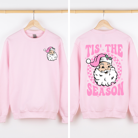 Tis The Season, Retro Santa, Pink, Checkered, Christmas, Front and Back Sweatshirt