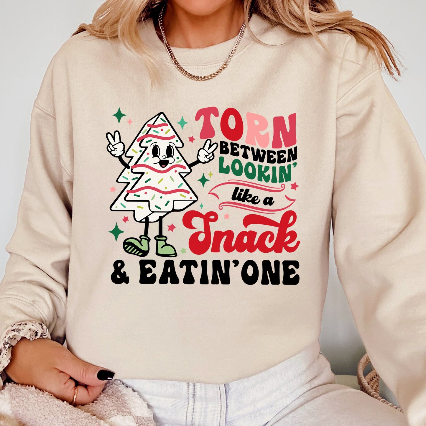 Torn Between Looking Like A Snack And Eating One, Christmas Cakes, Santa, Winter, Xmas Sweatshirt