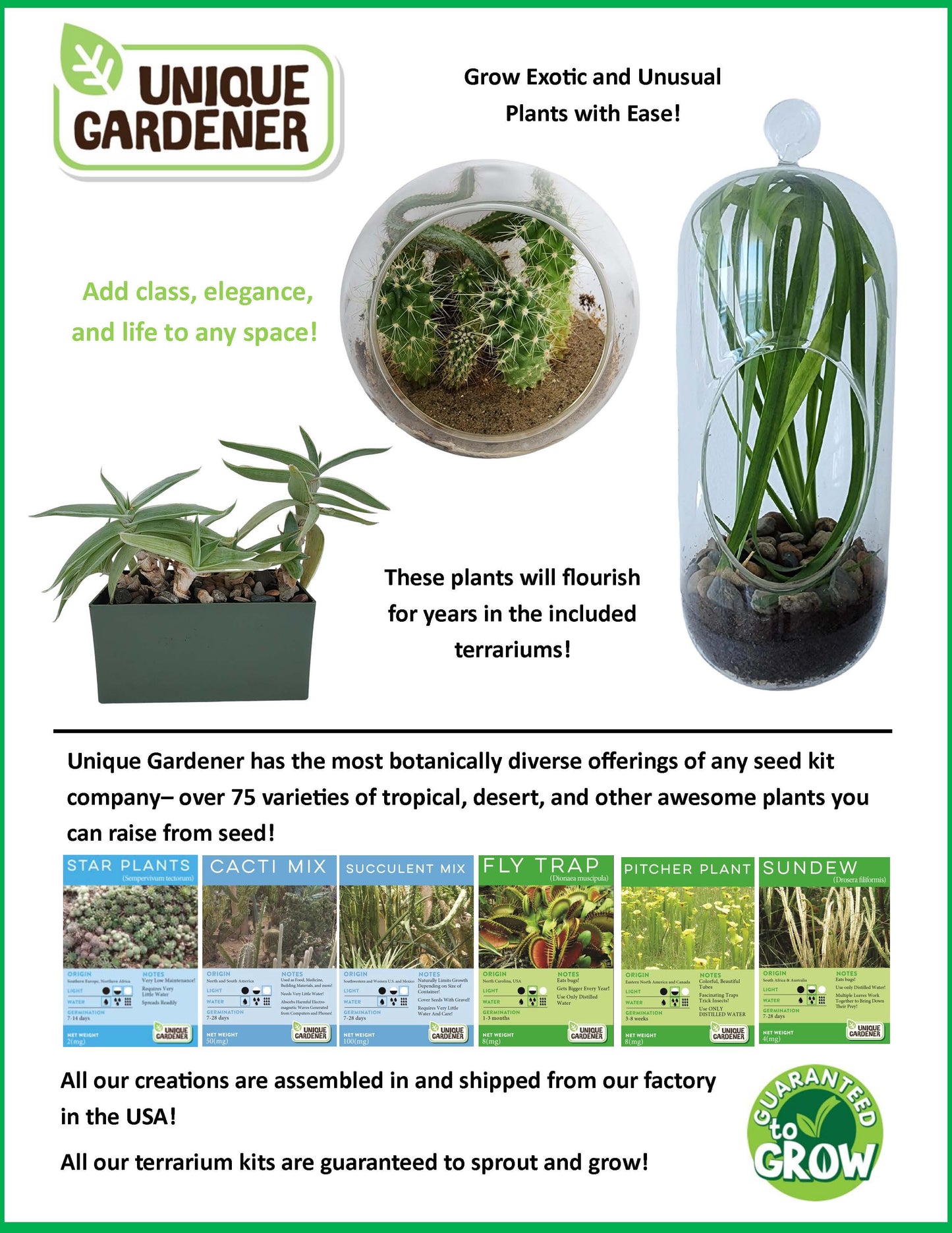 Flytrap Garden Glass Terrarium Seed Starting Kit