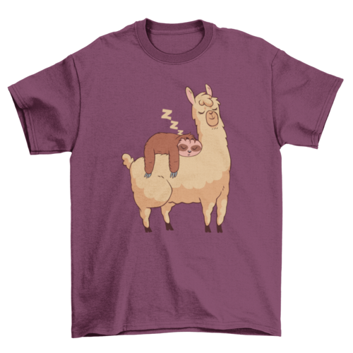 Sleeping Sloth Riding Llama Illustration T-shirt | Binge T-shirt Shop