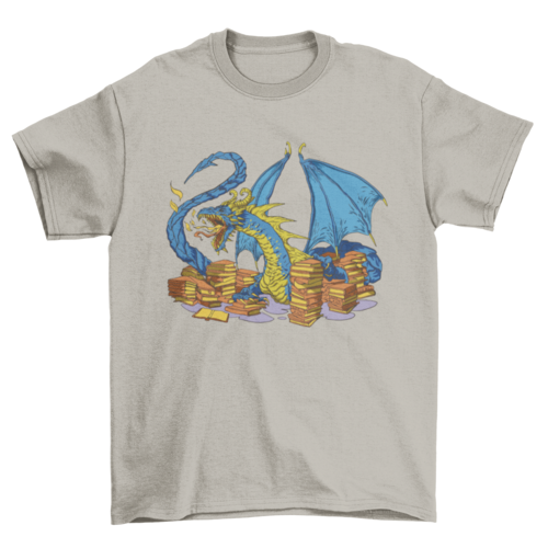 Library dragon with books t-shirt