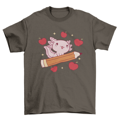 Baby axolotl on pencil t-shirt