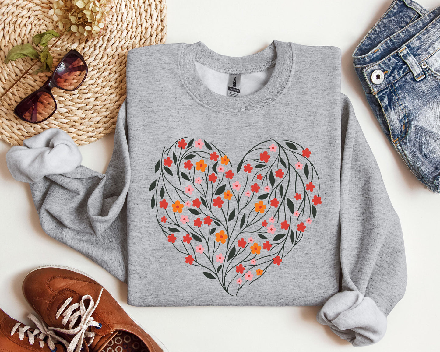 Vintage Wildflowers Heart Sweatshirt, Vintage Valentine's Day Sweatshirt