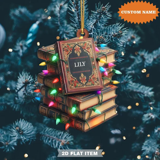 Vintage Books Christmas Light Ornament - Personalized Custom Shaped Acrylic Ornament - Christmas For Book Lovers