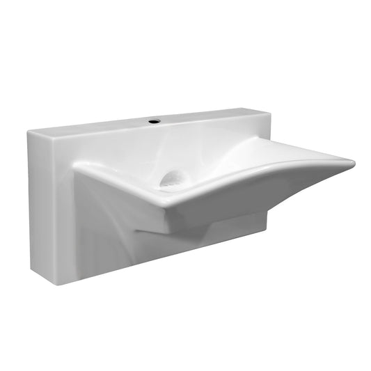 Isabella Collection Rectangular Wall Mount Basin with Integrated Rectangular Bowl, Single Faucet Hole and Rear Center Drain