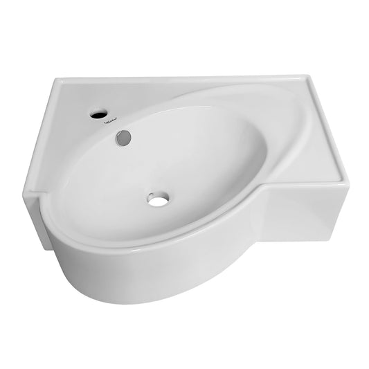 Isabella Collection Rectangular Wall Mount Bathroom Basin with an Integrated Oval Bowl, Overflow, Single Faucet Hole and Rear Center Drain