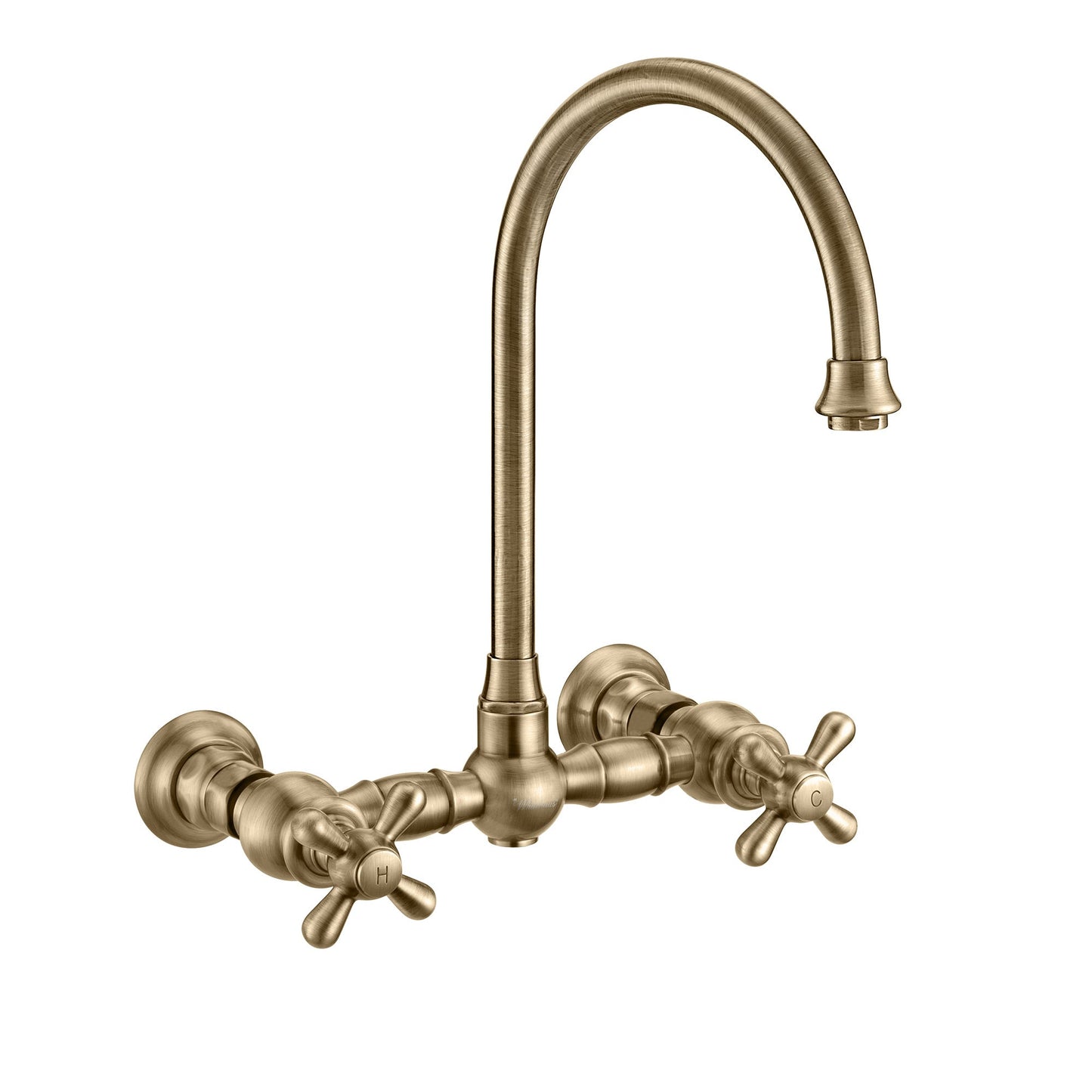 Vintage III Plus Wall Mount Faucet with a Long Gooseneck Swivel Spout, Cross Handles and Solid Brass Side Spray