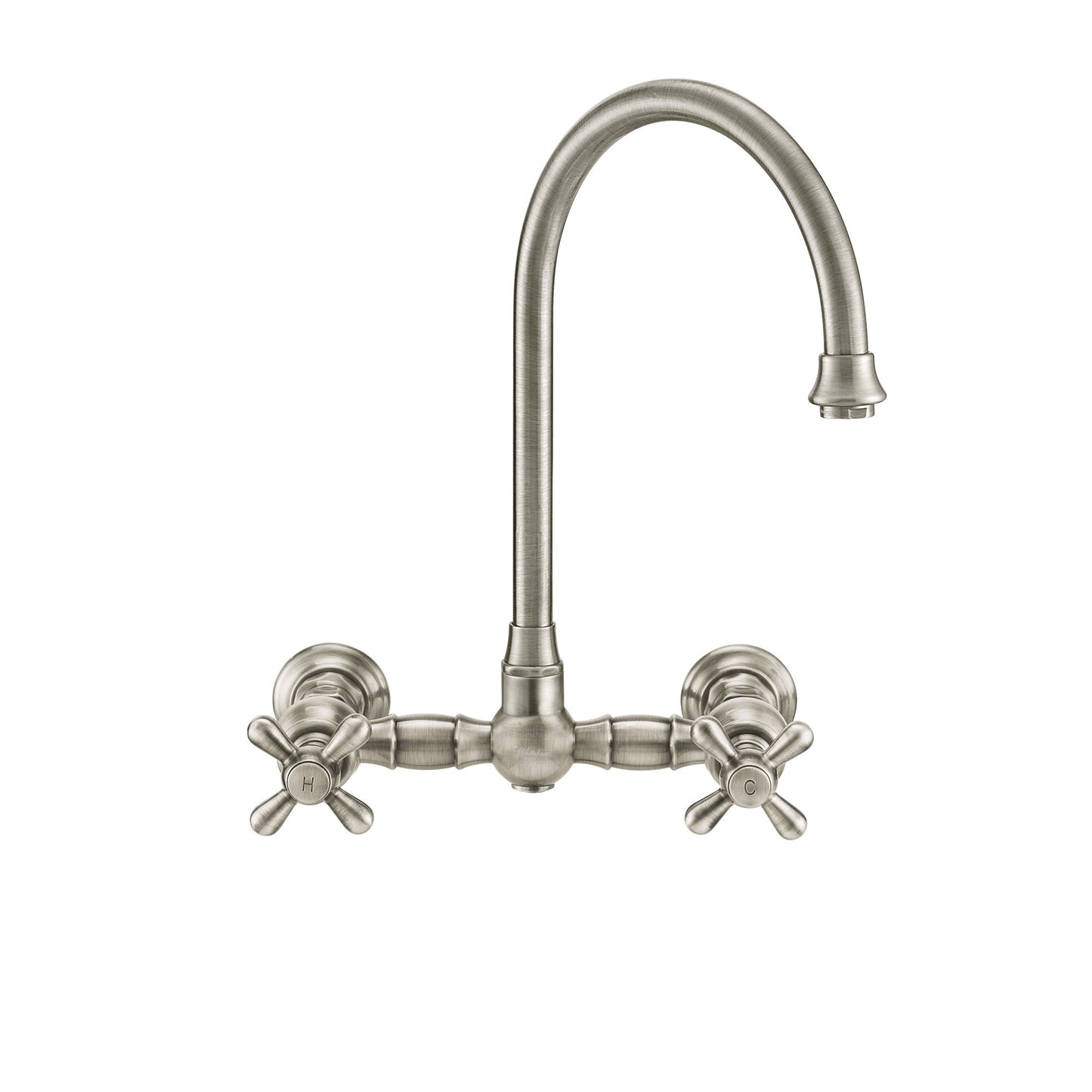 Vintage III Plus Wall Mount Faucet with a Long Gooseneck Swivel Spout, Cross Handles and Solid Brass Side Spray