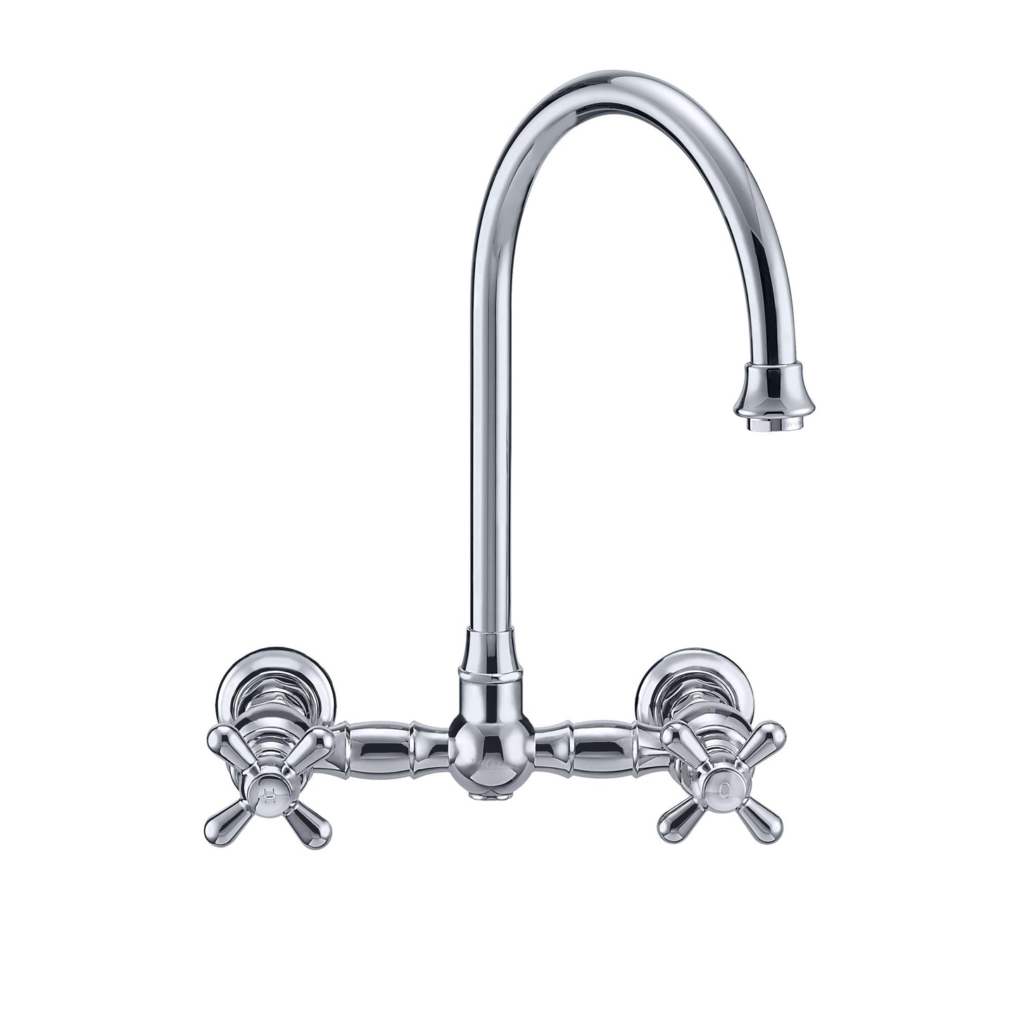 Vintage III Plus Wall Mount Faucet with a Long Gooseneck Swivel Spout, Cross Handles and Solid Brass Side Spray