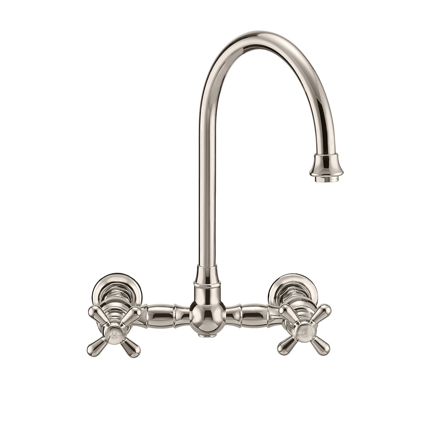 Vintage III Plus Wall Mount Faucet with a Long Gooseneck Swivel Spout, Cross Handles and Solid Brass Side Spray
