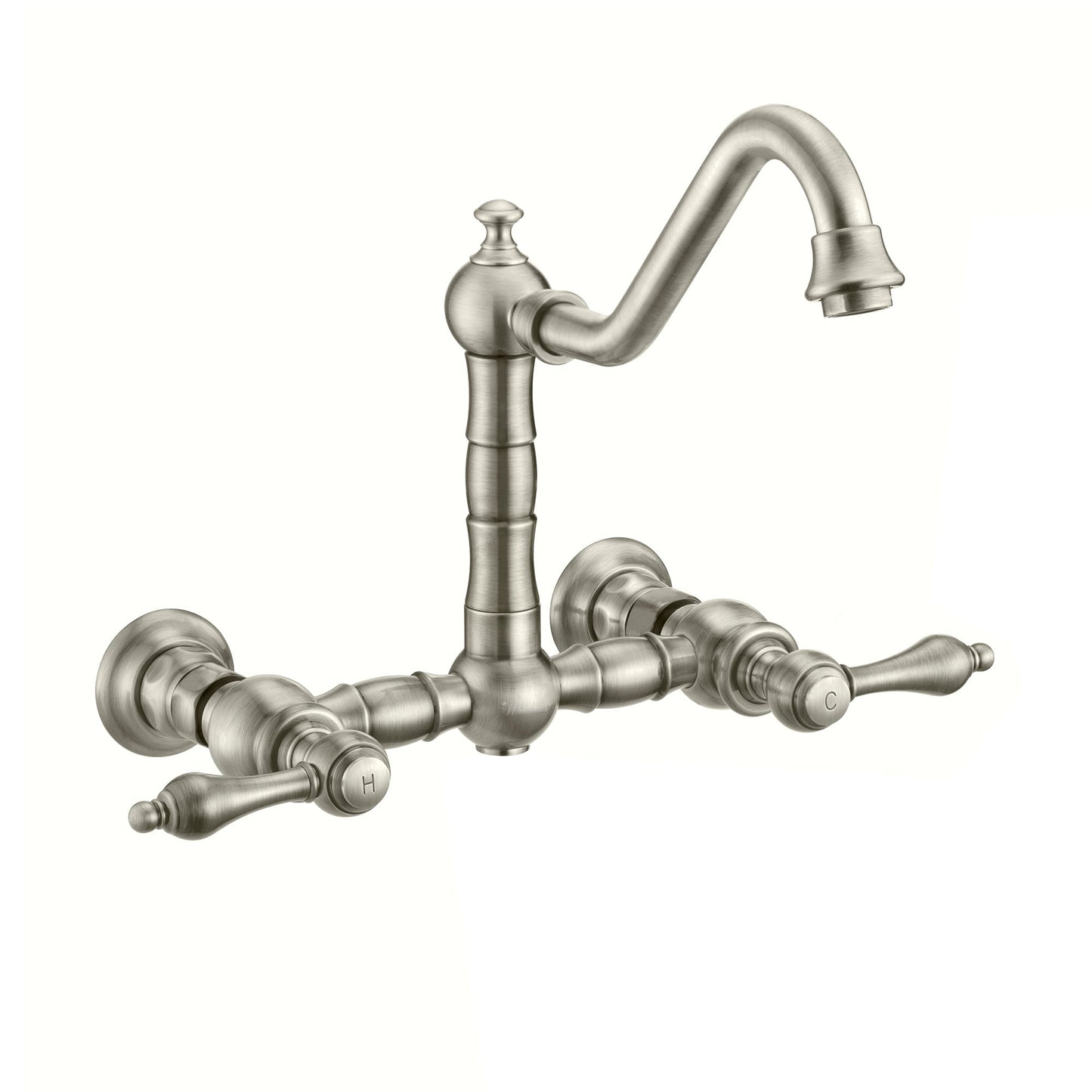 Vintage III Plus Wall Mount Faucet with a Long Traditional Swivel Spout, Lever Handles and Solid Brass Side Spray