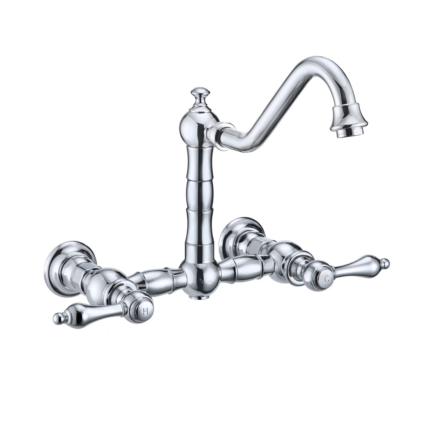 Vintage III Plus Wall Mount Faucet with a Long Traditional Swivel Spout, Lever Handles and Solid Brass Side Spray