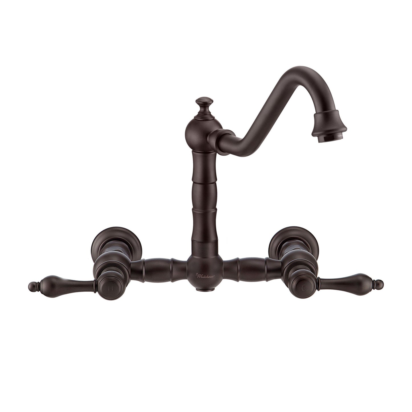 Vintage III Plus Wall Mount Faucet with a Long Traditional Swivel Spout, Lever Handles and Solid Brass Side Spray