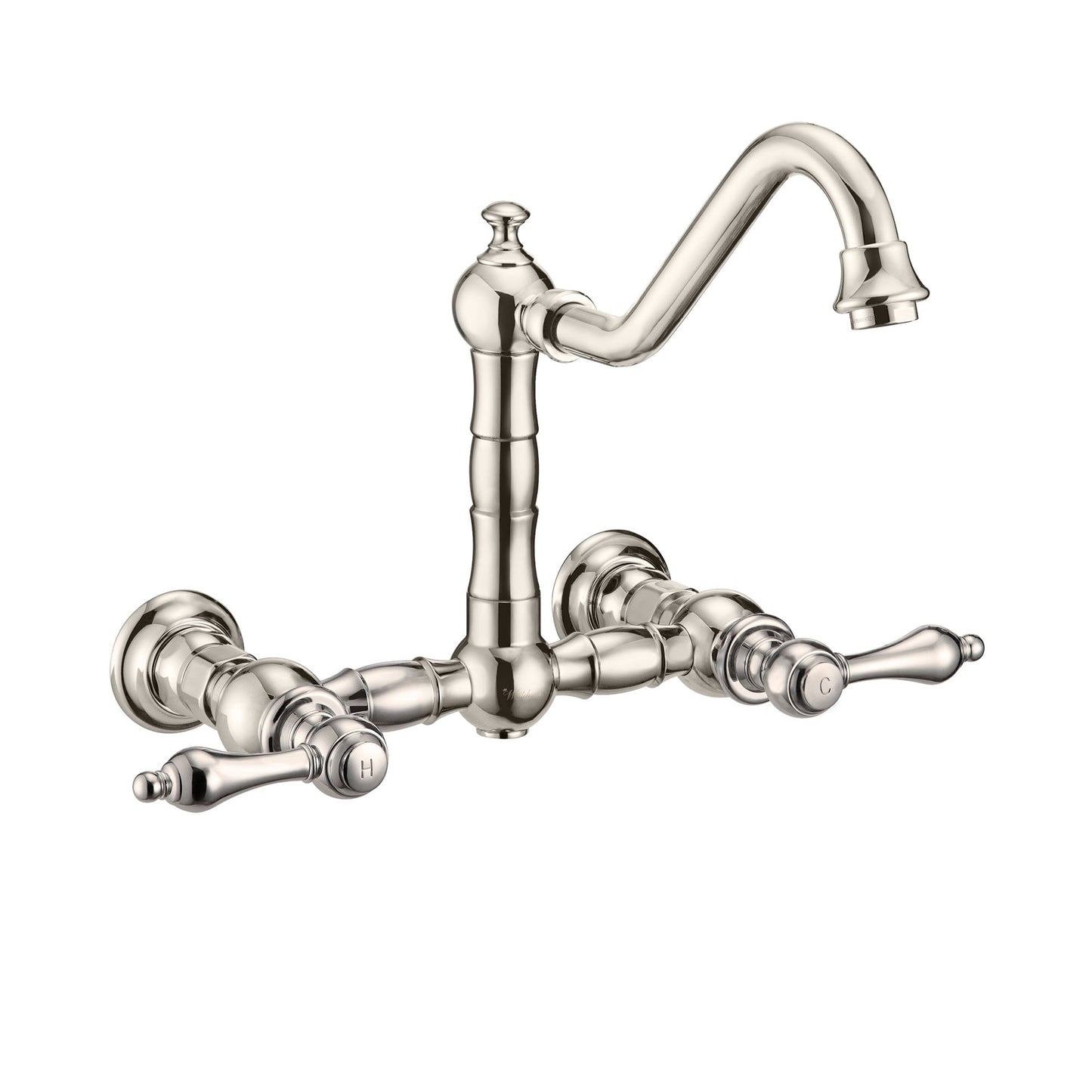 Vintage III Plus Wall Mount Faucet with a Long Traditional Swivel Spout, Lever Handles and Solid Brass Side Spray