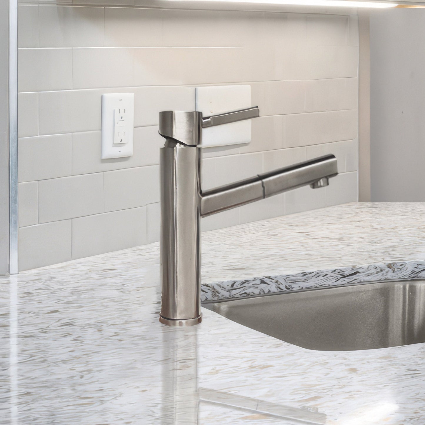 Waterhaus Lead-Free Solid Stainless Steel, Single Hole, Single Lever Kitchen Faucet with Pull-out Spray Head