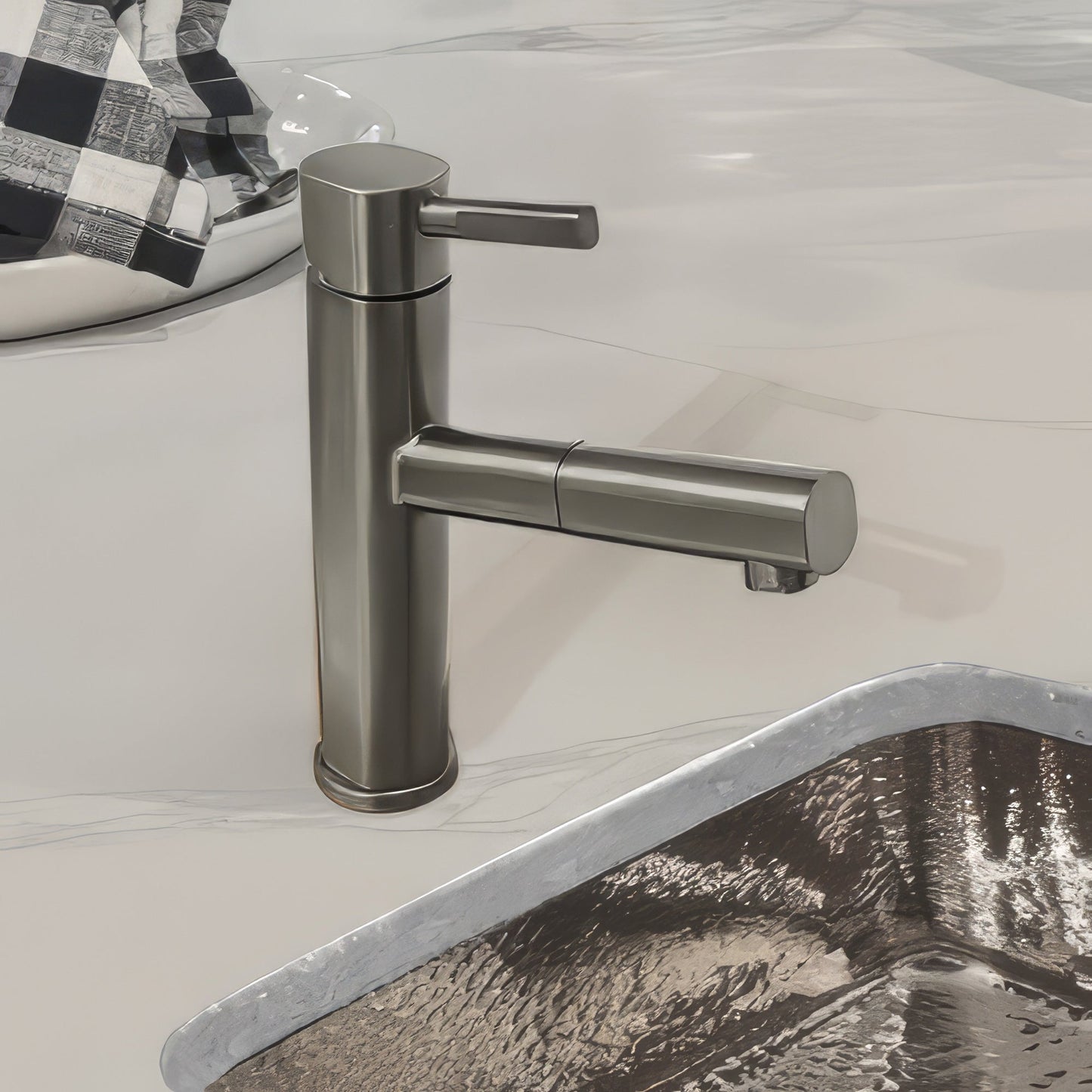 Waterhaus Lead-Free Solid Stainless Steel, Single Hole, Single Lever Kitchen Faucet with Pull-out Spray Head