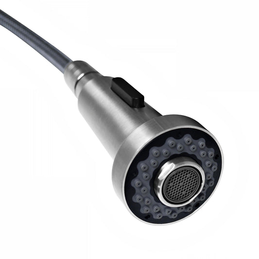 Waterhaus Lead Free Solid Stainless Steel Single-Hole Faucet with Gooseneck Swivel Spout, Pull Down Spray Head and Solid Lever Handle