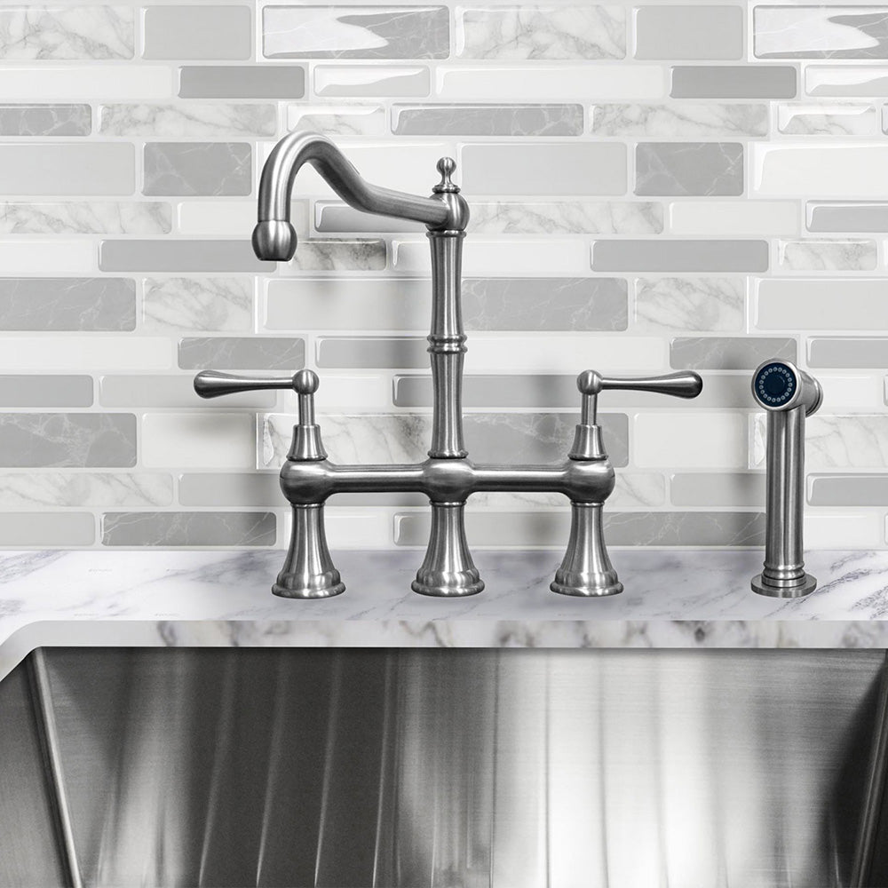 Waterhaus Lead-Free Solid Stainless Steel Bridge Faucet with a Traditional Spout, Lever Handles and Side Spray