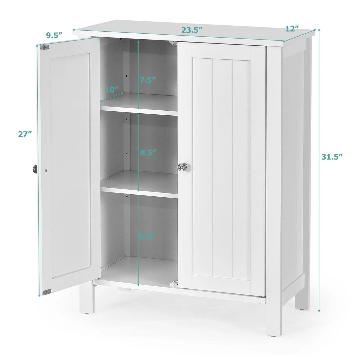 Bathroom Storage Cabinet with Adjustable Shelves in White Wood Finish
