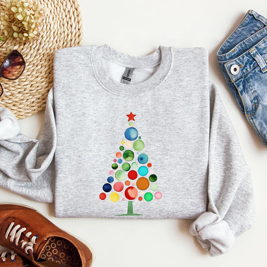 Watercolor Decorations Christmas Tree, Retro, Vintage, Winter, Snow, Xmas Sweatshirt