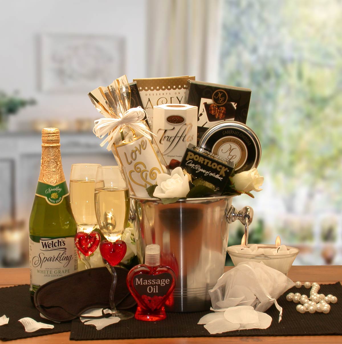 Deluxe Romantic Evening For Two Gift Basket - Wedding Gift Basket -