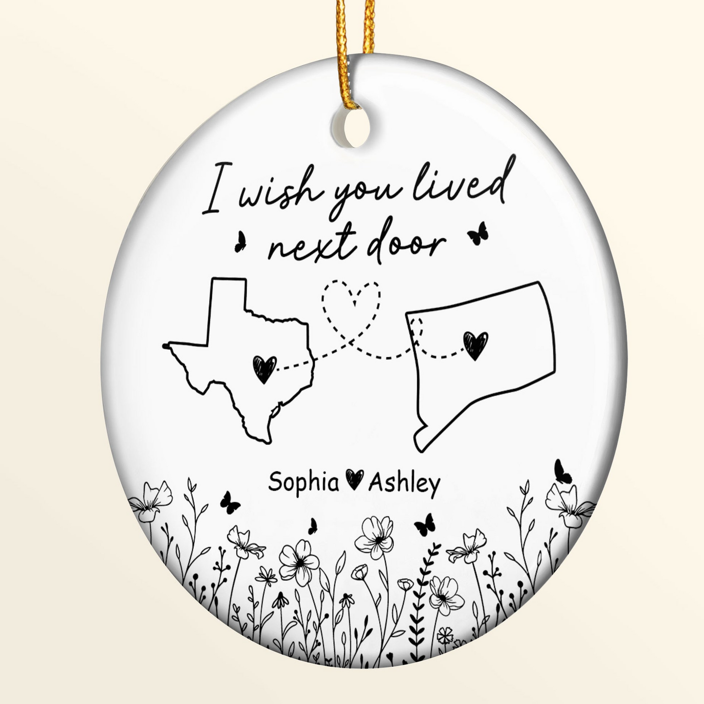 Wish You Lived Next Door - Personalized Circle Ceramic Ornament - Christmas Gift for Long Distance Family, Friendship Gift