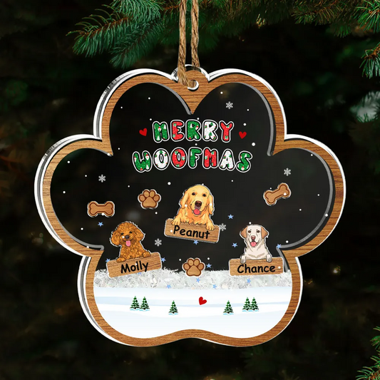 Woofmas Winter - Custom 3 Layers Shaker Ornament - Christmas Gift for Dog Lovers, Pet Lovers, Dog Mom, Dog Dad