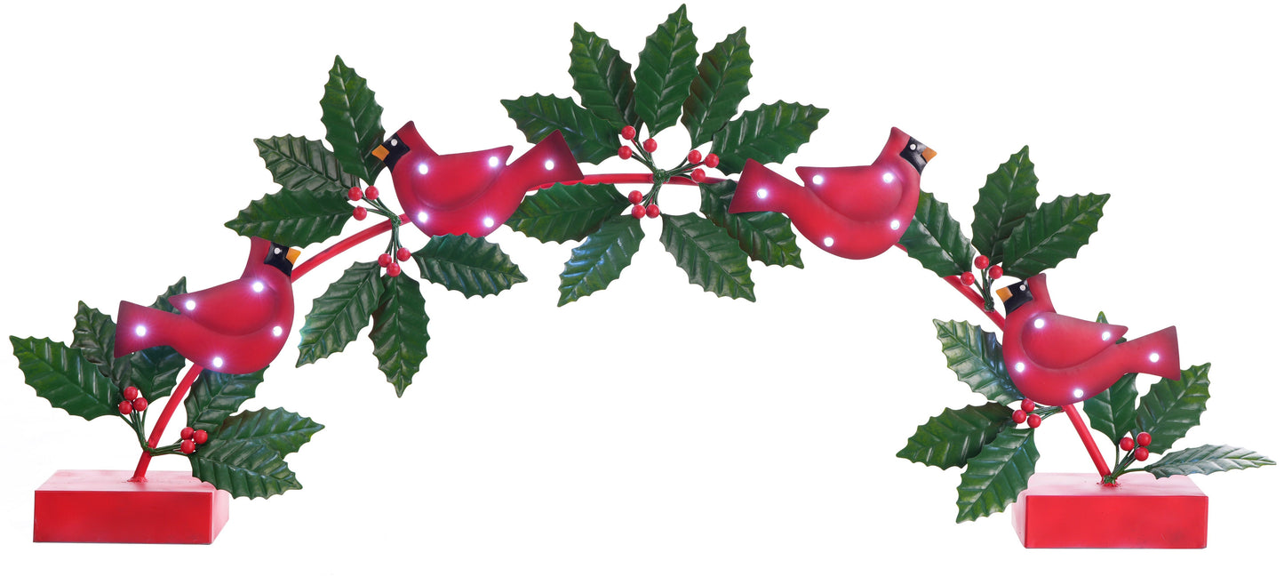 Christmas Carousel Collection - 38" Metal Cardinal & Holly Mantel Arch